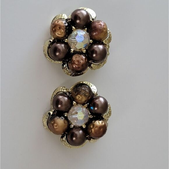 Earrings Vintage Chocolate Gold Tone Clip On Earrings #0213 - Picture 4 of 8